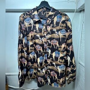 J. McLaughlin Camel and Blue Pattern Shirt